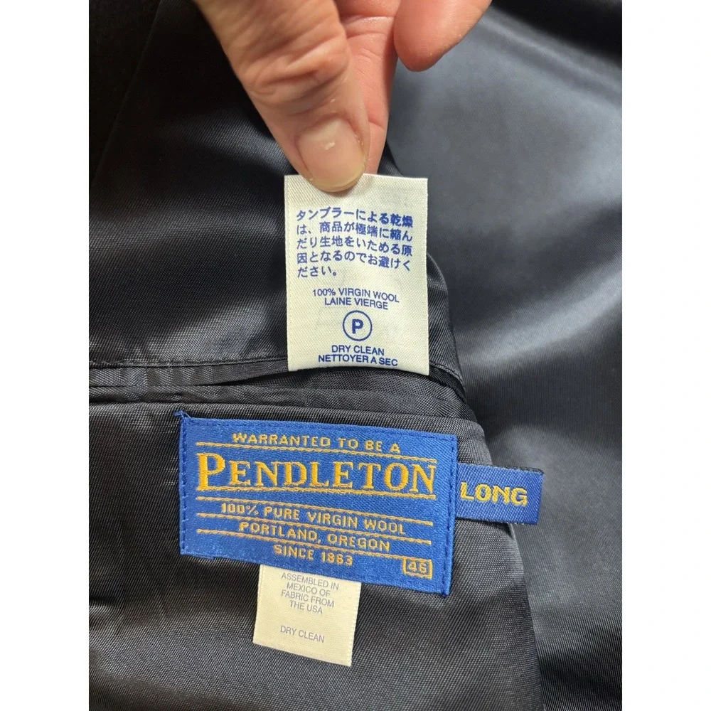 Vintage Pendleton‎ Wool Blazer Sport Coat Men's 46 Long Navy Gold Tone Buttons